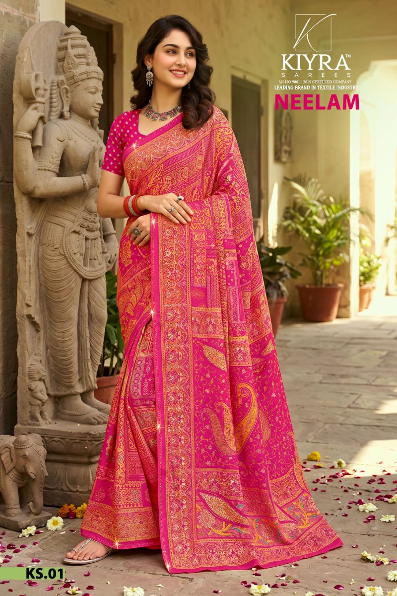 Neelam By Kiyra Dull Moss Foil With Seroski Border Saree